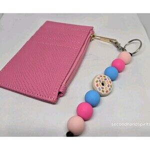 Zip Coin Wallet Zipper Coin Pouch Mini Card Case Pink With Detachable Keychain